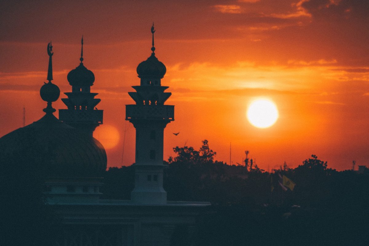 A mosque in the sunset.