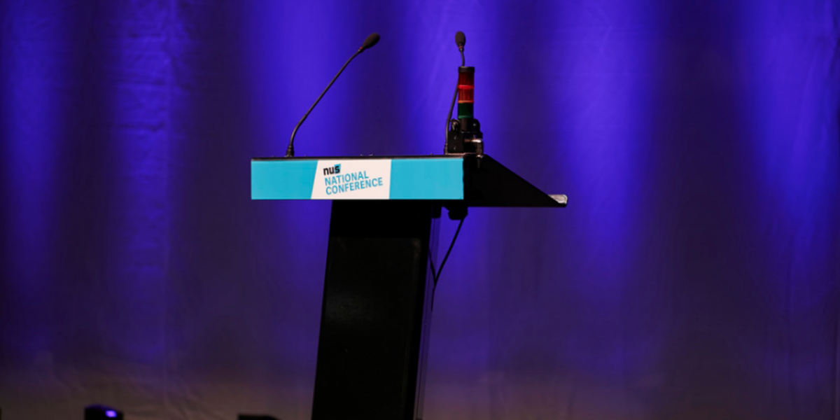 A lectern at the NUS national conference.