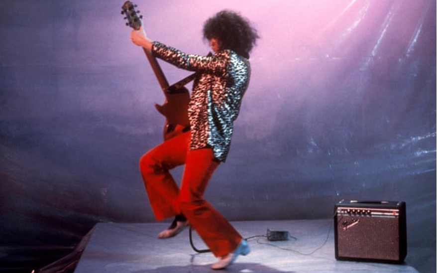 Bolan, during the filming of Born to Boogie in 1973.

